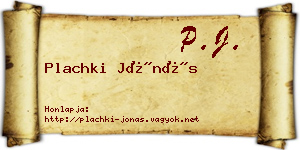 Plachki Jónás névjegykártya